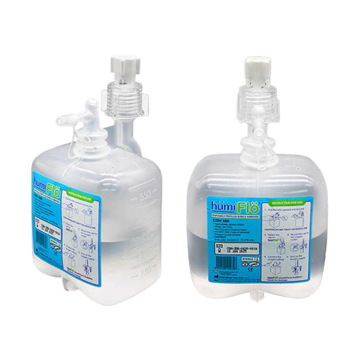 Humiflo disposable pre-filled bubble humidifier for oxygen therapy