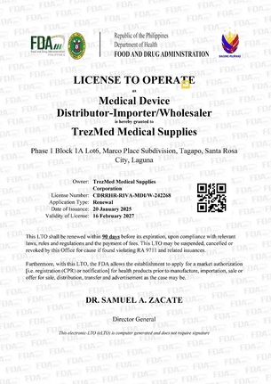 Trezmed Medical License to Operate authorizing the company to provide medical supplies and equipment
